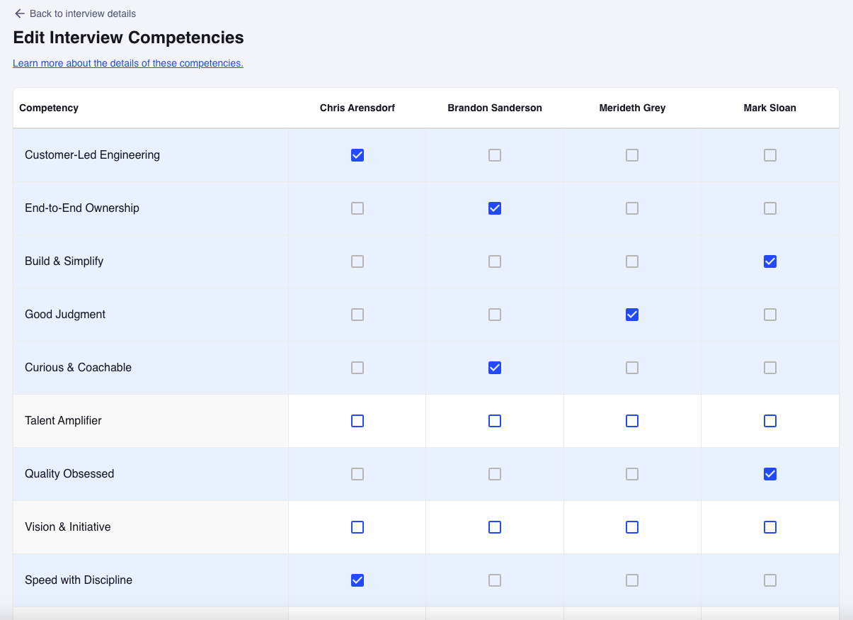 Interview Competencies Screenshot
